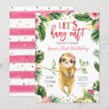Fille tropicale Sloth Invitation d'anniversaire