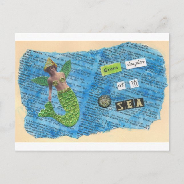 Fille verte de la carte postale de sirène de mer (Devant)