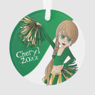 📣 fille verte, or et Pom-pom girl blanche
