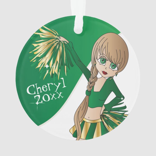 📣 fille verte, or et Pom-pom girl blanche (dos)