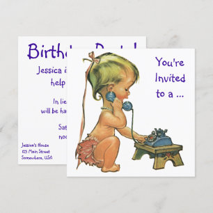 Fille vintage au téléphone, Invitation de fête d'a