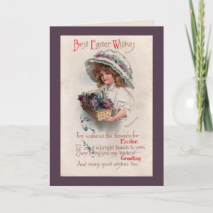 Fille vintage de Pâques en Bonnet Carte de voeux