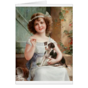 Fille vintage et son chiot malfaisant,