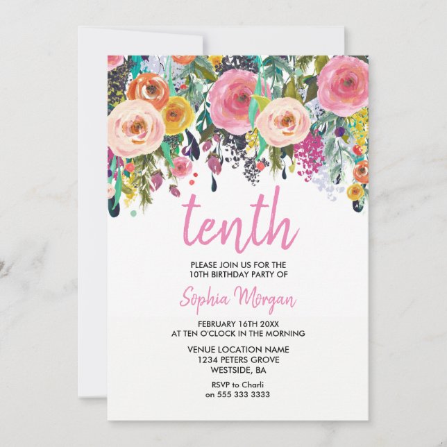 Filles 10e anniversaire Invitation de fête Peach r (Devant)