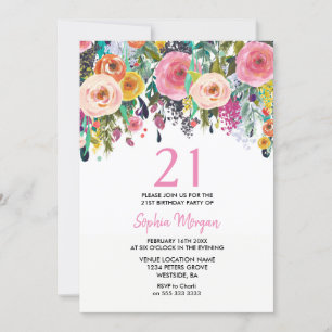 Filles 21ème anniversaire Invitation Fleurs roses