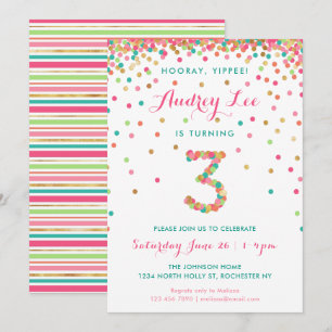 Filles 3e anniversaire Invitation fête d'anniversa