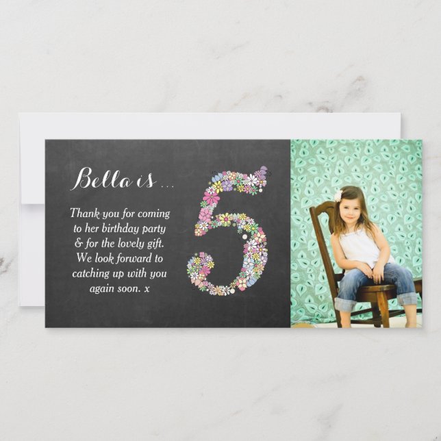 Filles 5e anniversaire Floral Merci Carte photo (Devant)