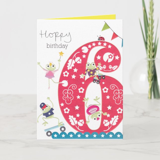 Filles 6e carte d'anniversaire - Grenouilles à thè (Devant)
