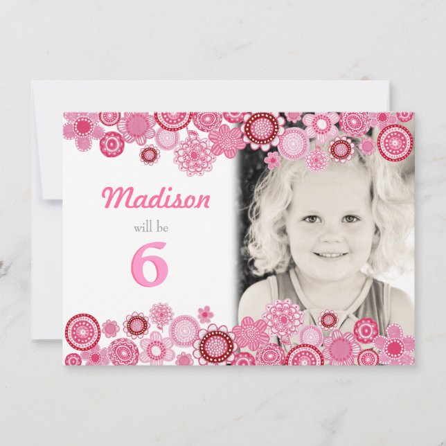 Filles Anniversaire Pink Party Carte photo d'invit (Devant)