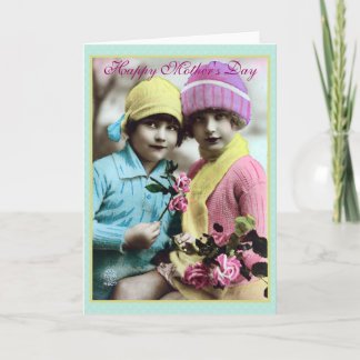 Filles avec fleurs Carte de fête des mères