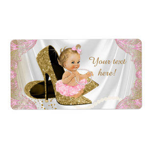 Filles Baby shower d'or rose Étiquettes bouteille 