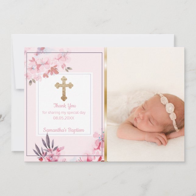 Filles Baptême Merci | Photo personnalisée Fleur r (Devant)