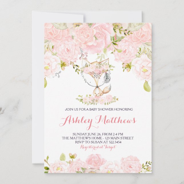 Filles Bébé renard Bébé Douche Invitations (Devant)