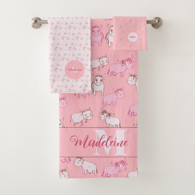 Filles Boho Farmhouse Funny Vaches Rose Monogramme (En situation)