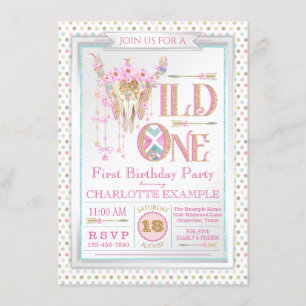 Filles Boho Wild One First Birthday Invitations