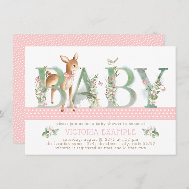 Filles Bois Cerf Bébé Douche Invitations (Devant / Derrière)