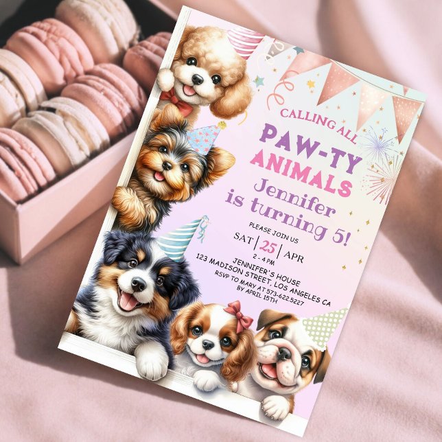 Filles Chien Chien Chien Pawty 5e Invitation anniv (Créateur téléchargé)
