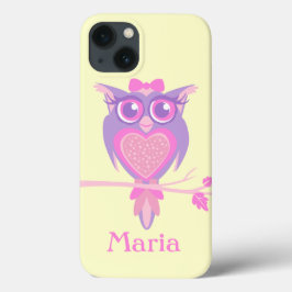 Filles chouette hibou violet jaune nom coque ipad