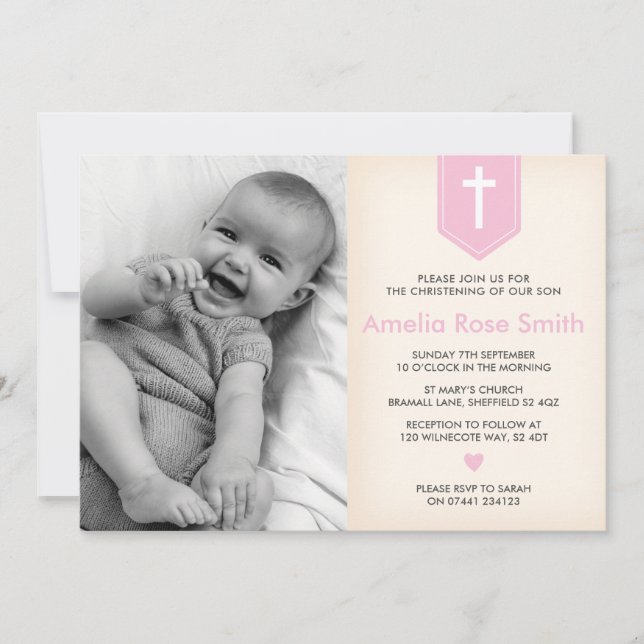 Filles Christening/Baptême Invitation (Devant)