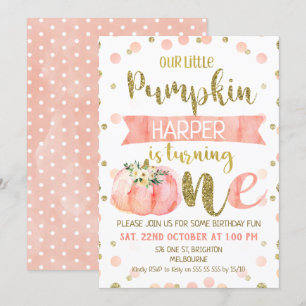 Filles Citrouille rose première invitation anniver