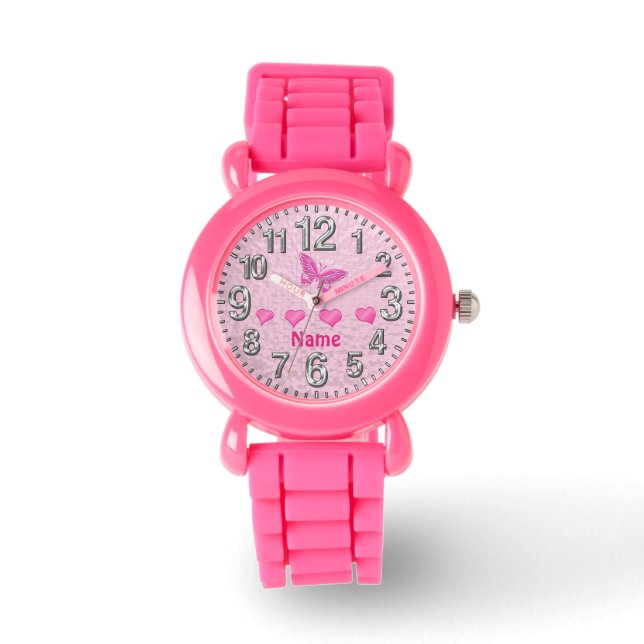 Filles Coeurs et montres papillon Personnalisé (Recto)