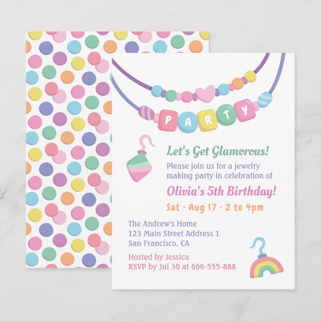 Filles colorées Bijoux Faire des invitations fêtes (Devant / Derrière)