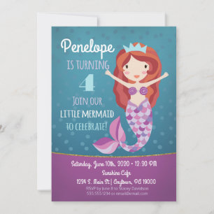 Filles de sirène Invitation Anniversaire Purple Wh