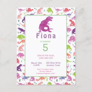 Filles Dinosaur Anniversaire Carte postale Invitat