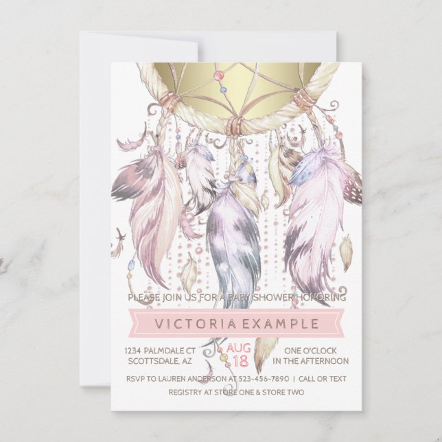 Filles Dream Catcher Baby Shower Invitations (Devant)