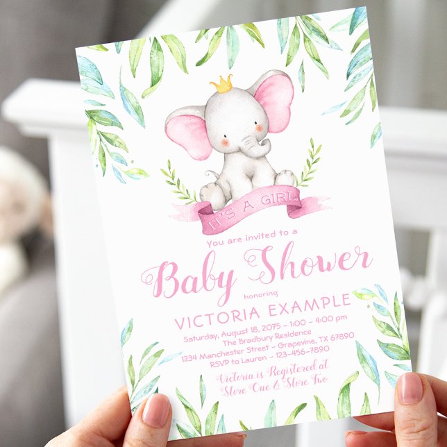 Filles Elephant Princesse Baby Douche Invitations (Créateur téléchargé)