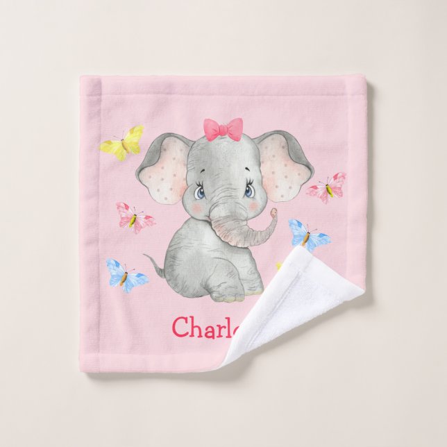 Filles Eléphantes de bébé personnalisées rose  (Gant de toilette)