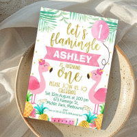 Filles flamingo première invitation d'anniversaire