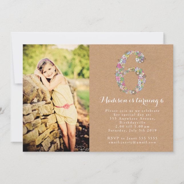Filles Floral 6e anniversaire Invitation (Devant)