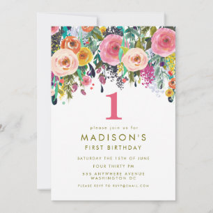 Filles Florales peintes 1er Invitation d'anniversa