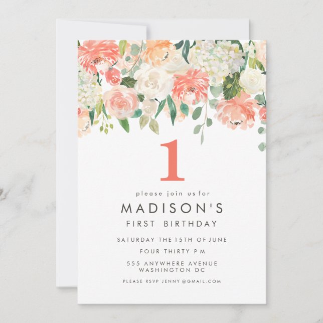 Filles Florales Peintes Douces 1er Invitation d'an (Devant)