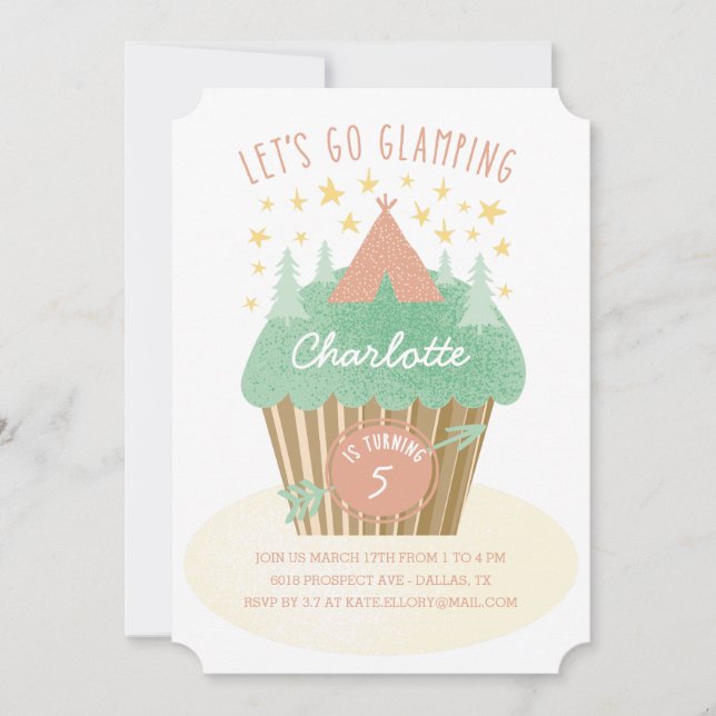 Filles Glamping Invitation de fête d'anniversaire (Devant)