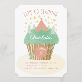 Filles Glamping Invitation de fête d'anniversaire