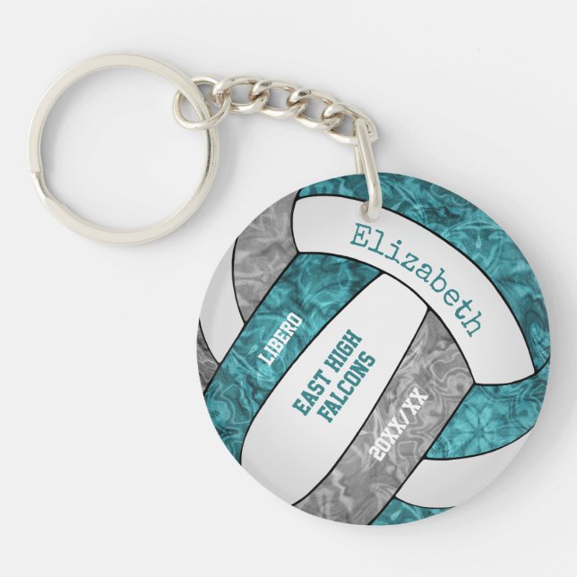 filles gris turquoise nom personnalisé sport volle (Devant)