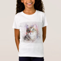 Filles grises de T-shirt de chat tigré