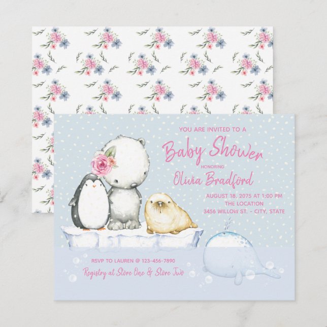 Filles hiver Baby Shower Invitations (Devant / Derrière)