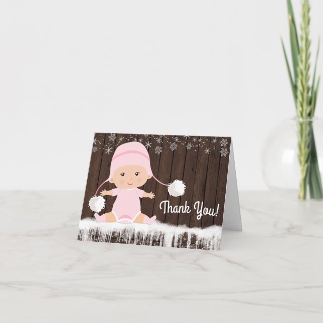 Filles Hiver Flocon de neige Baby shower Merci Car (Devant)