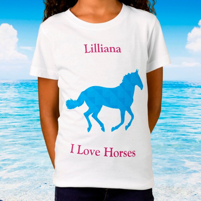 Filles "I Love Horses" Cheval Bleu T-shirt (Créateur téléchargé)
