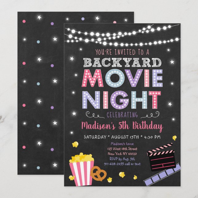 Filles Jardin Film Nuit Anniversaire Invitation (Devant / Derrière)