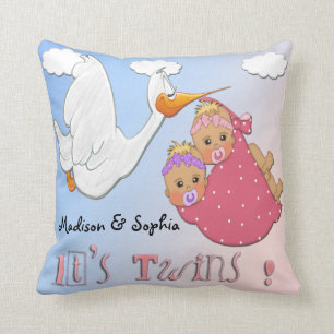 Filles jumelles - coussin de souvenir de cigogne