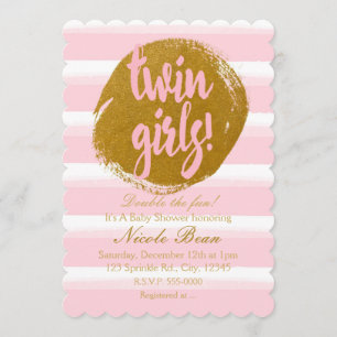 Filles jumelles Invitation aquarelle feuille d'or