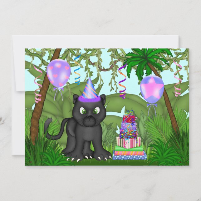 Filles Jungle Panther Invitation de fête d'anniver (Devant)