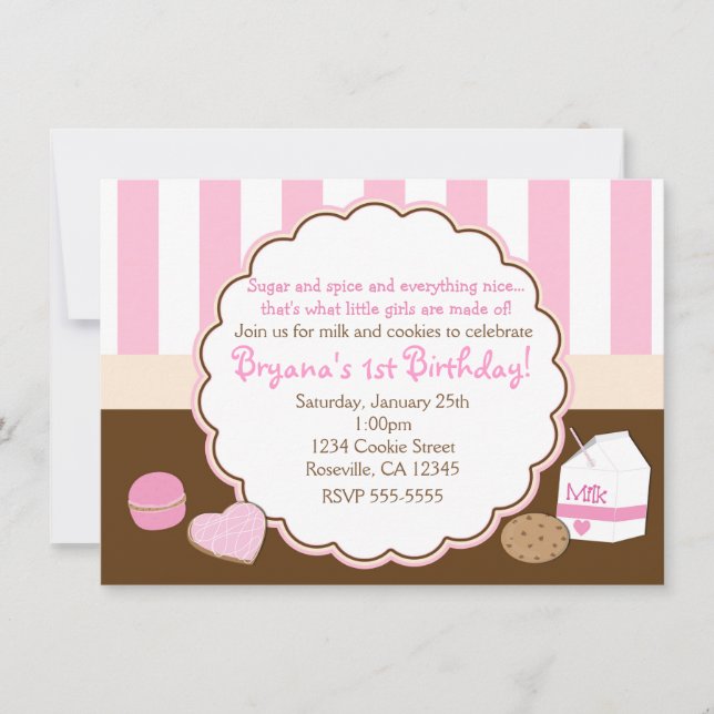 Filles Lait Rose Cookies Anniversaire Invitations (Devant)