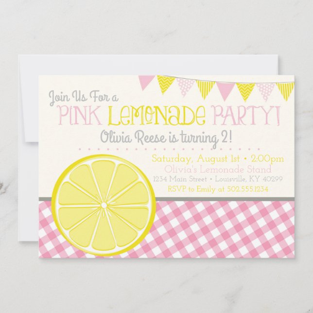 Filles Lemonade Rose Invitation de fête d'annivers (Devant)