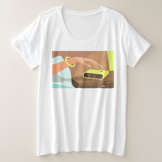Filles main poussant sur le bouton snooze du révei (Design devant)