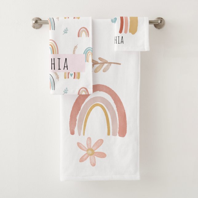 Filles mignonnes Boho Aquarelle Rainbows et Fleurs (En situation)